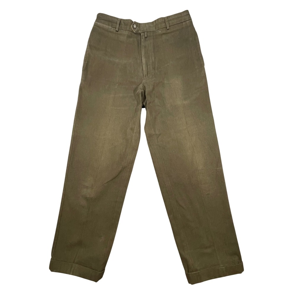 Faconnable Olive Green Cotton Trousers Mens 34 Straight Leg Cuffed France